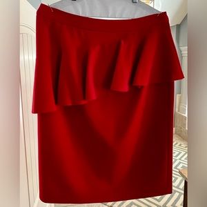 HALOGEN Ruffle detail pencil skirt-RED